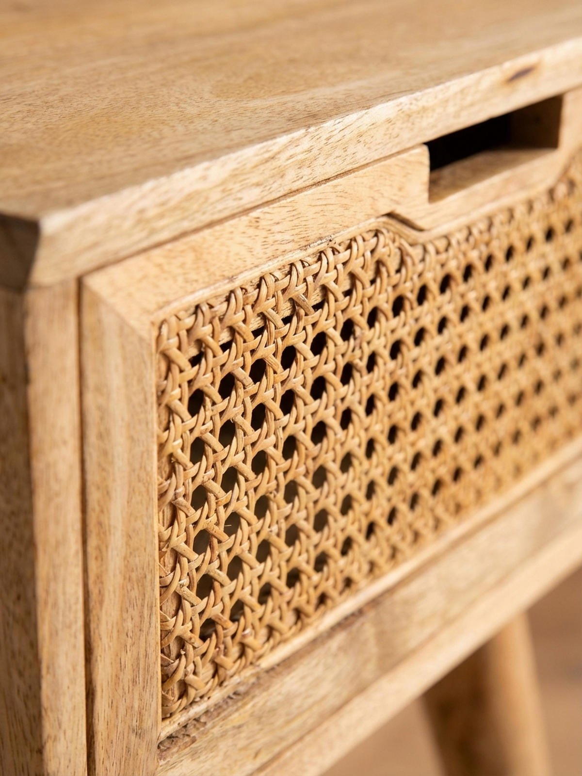 NACHTTISCH – Mango Massivholz/Rattan, 40x60x30 cm, Braun, 1 Schublade, Wiener Geflecht - Braun, Holz (40/60/30cm) - KADIMA DESIGN
