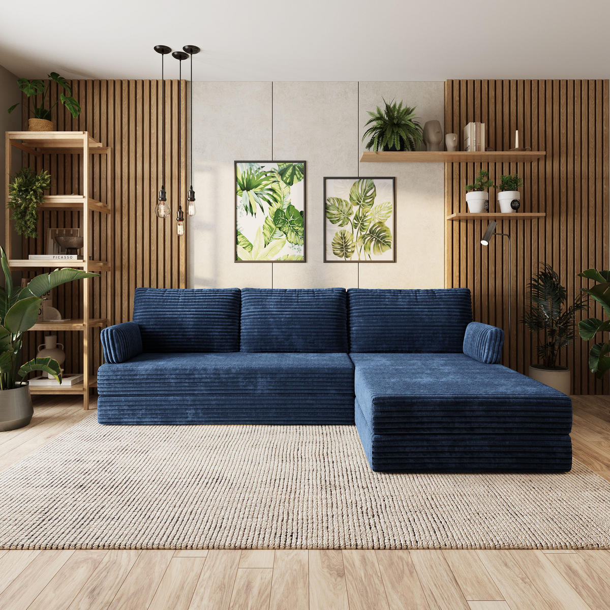 ROHOVÁ SEDAČKA ANKO modulární Boneless pohovka s funkcí spaní, modrá TILIA 77 - modrá, textil (270/160cm) - MASSENO