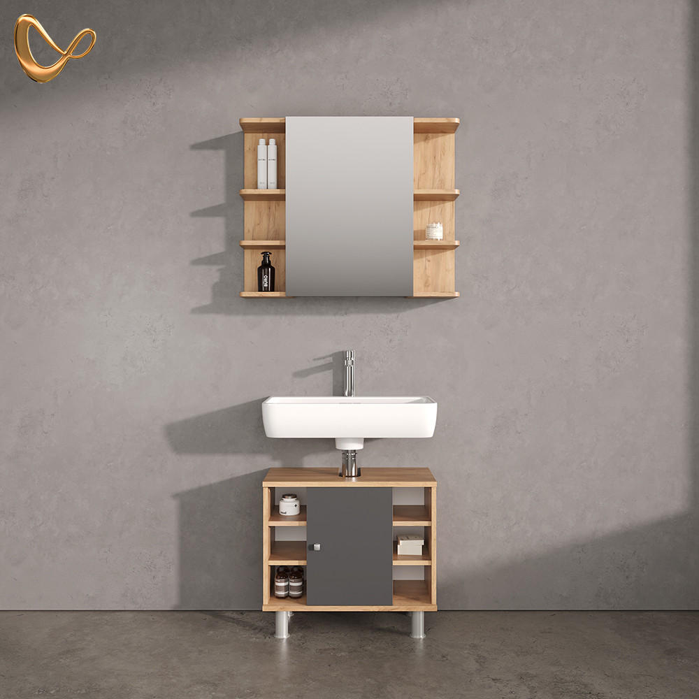 BADMÖBEL-SET Fucino Eiche 2 Teile - Eichefarben/Anthrazit, Holzwerkstoff (79/64/21cm) - Livinity®