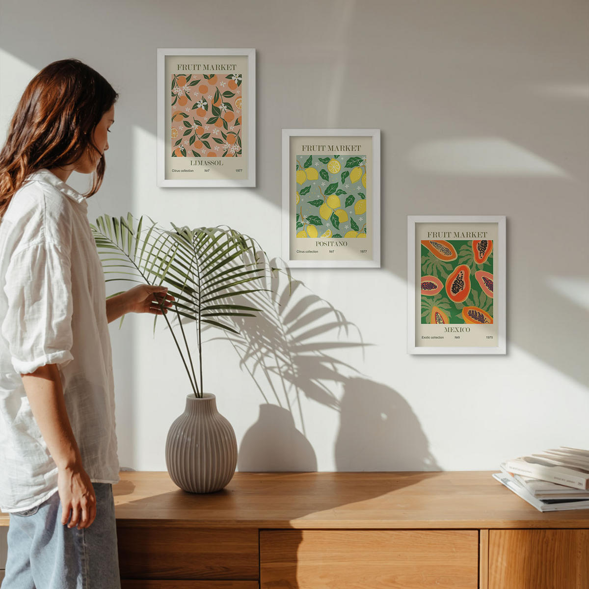 WANDBILDER 3er-Set - 20x30 cm Weißer Rahmen - Zitrusfrüchte, tropischer Retro-Stil - Weiß, Kunststoff (20/30cm) - ArtPrintCave
