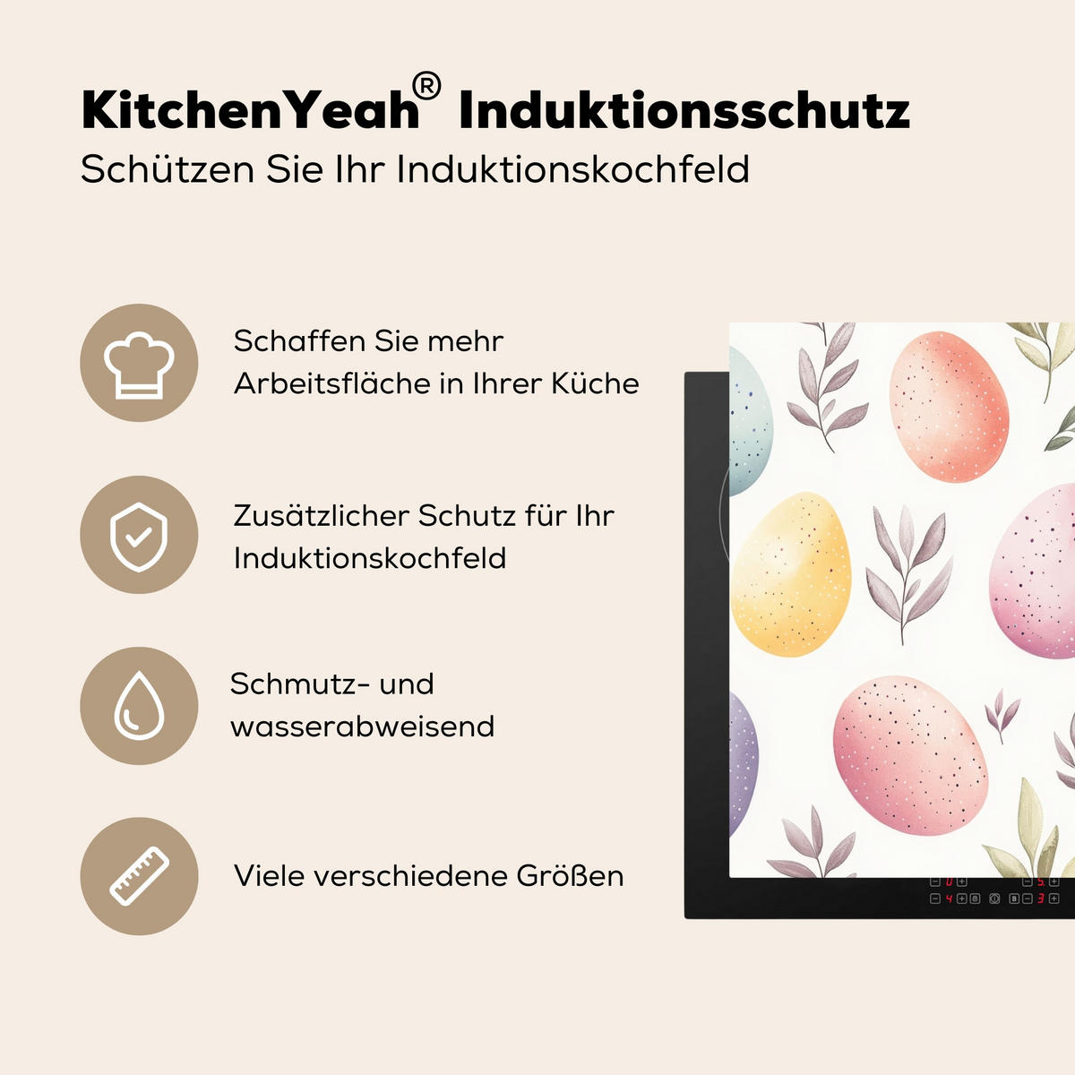 HERDABDECKPLATTE Eier - Bunt - Muster Abdeckung Ceranfeld 57.6x51.6 cm - Weiß, Kunststoff (57.6/51.6/0.2cm) - MuchoWow