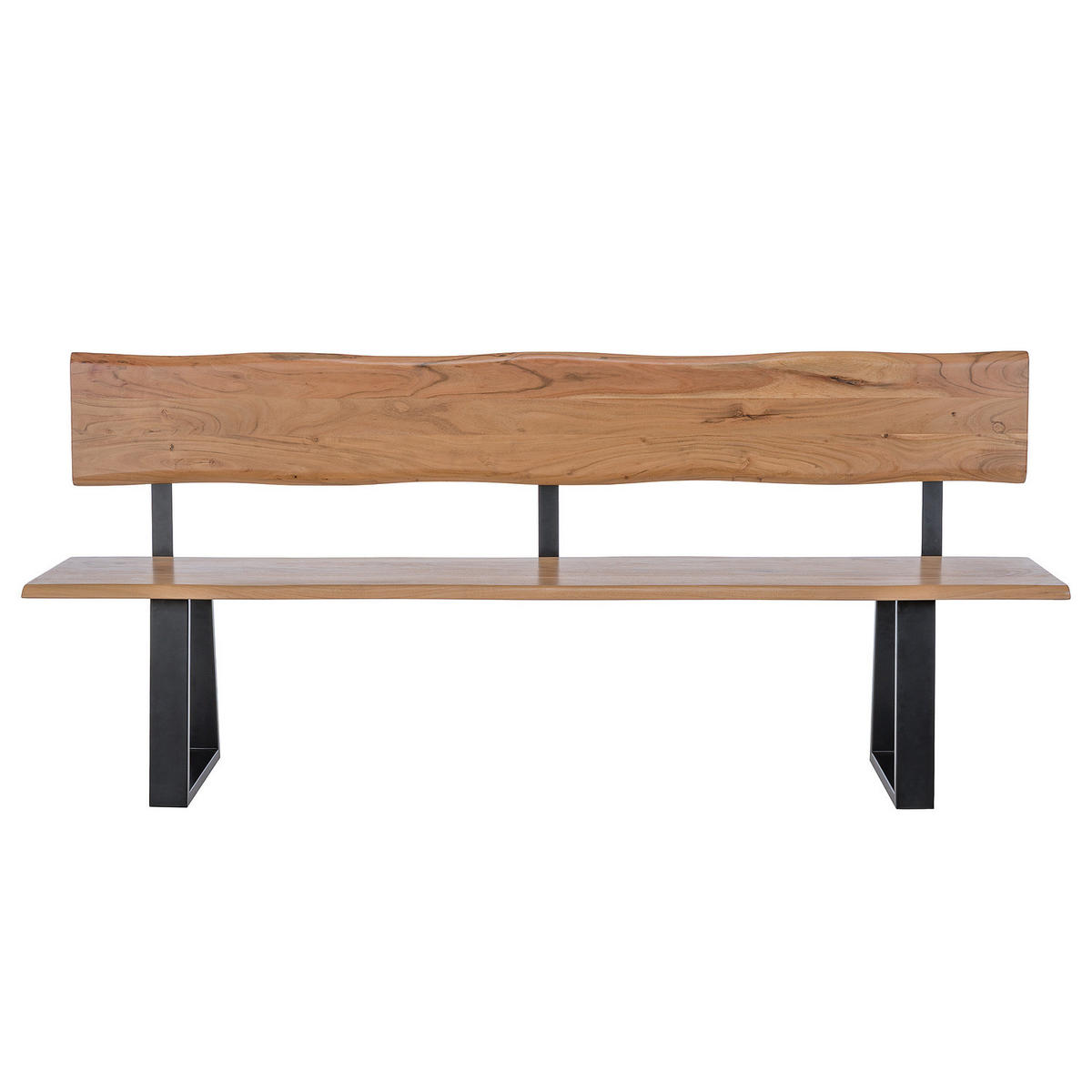 SITZBANK - Akazie massiv / Eisen - Schwarz/Braun, Holz/Metall (200/85/50cm) - home24