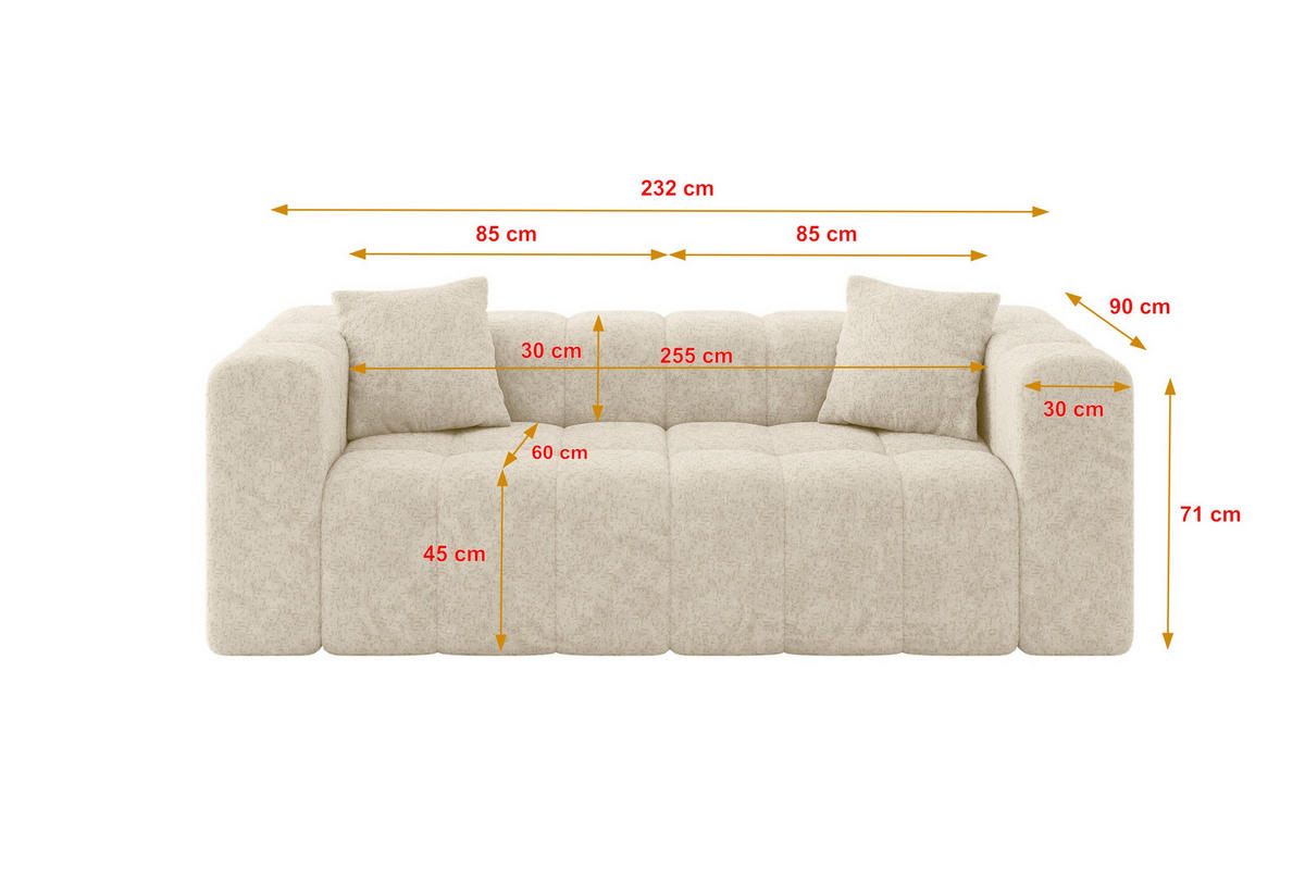 POHOVKA 2-MÍSTNÁ DONY-2 232x90x71 cm Krémová Žinylka - černá/krémová, kompozitní dřevo/textil (232/71/90cm) - ALTDECOR