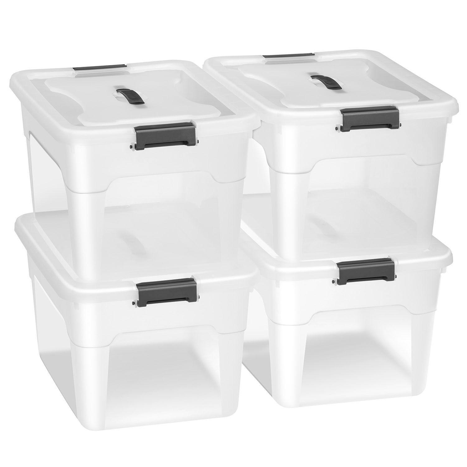 AUFBEWAHRUNGSBOX mit Deckel 30L semitransparent (4er-Set) - Weiß, Kunststoff (33/26/45cm) - Juskys