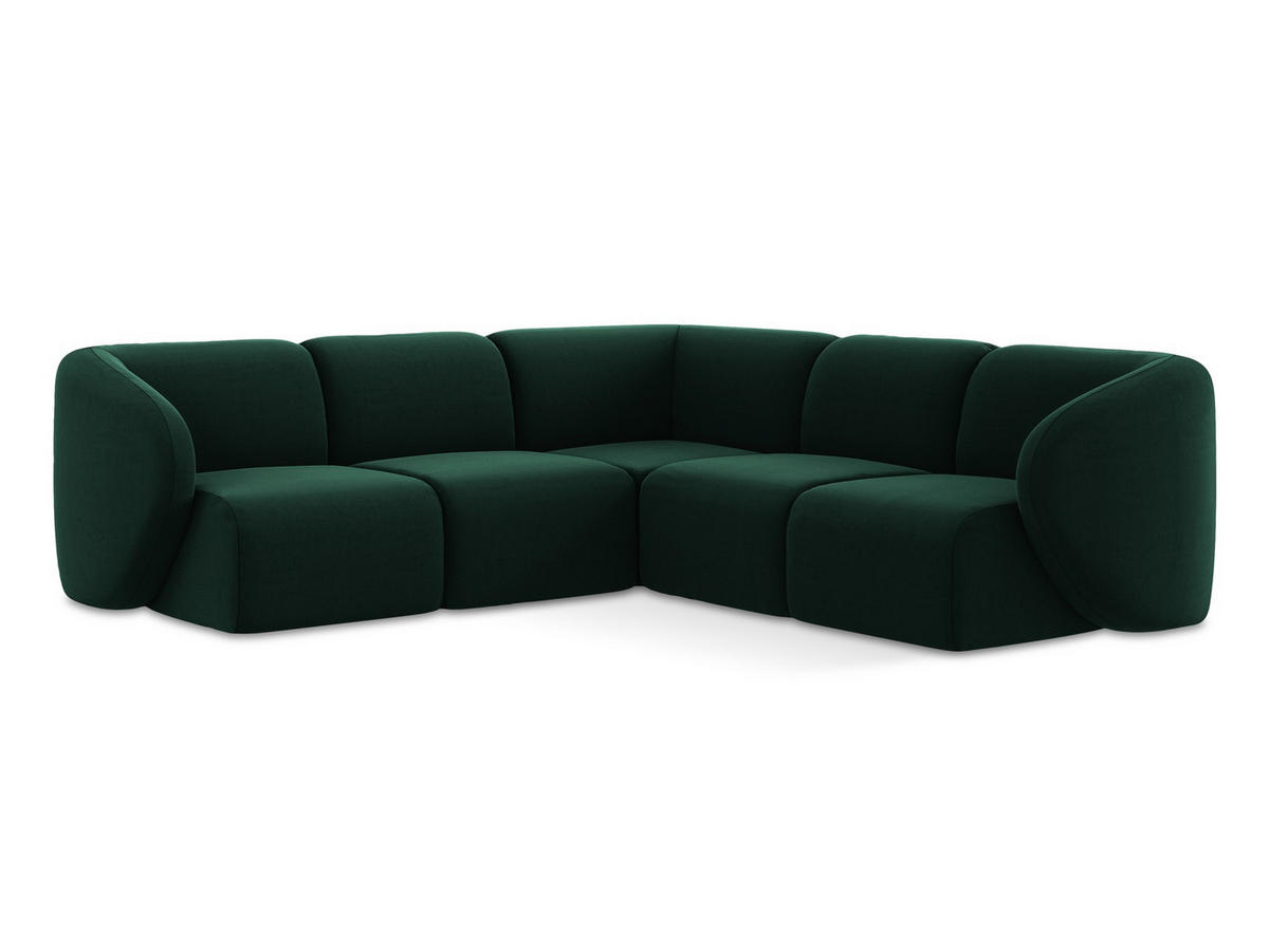 ECKSOFA Samt Stoff Grün - Dunkelgrün/Schwarz, Holzwerkstoff/Kunststoff (251/251cm) - Makamii