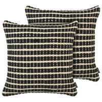 DEKOKISSEN 2er-Set Creme 45/45 cm Yoncali - Creme/Schwarz, Naturmaterialen/Textil (45/45cm) - Beliani