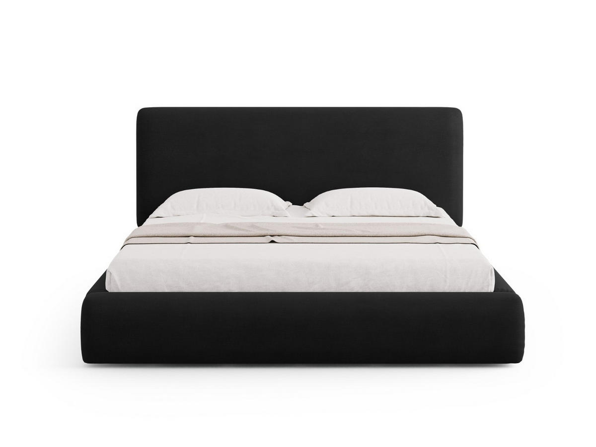 BETT mit Bettkasten und Kopfteil Colonel aus Chenille-Stoff schwarz 200x200cm - Schwarz, Textil (200/200cm) - Cosmopolitan Design