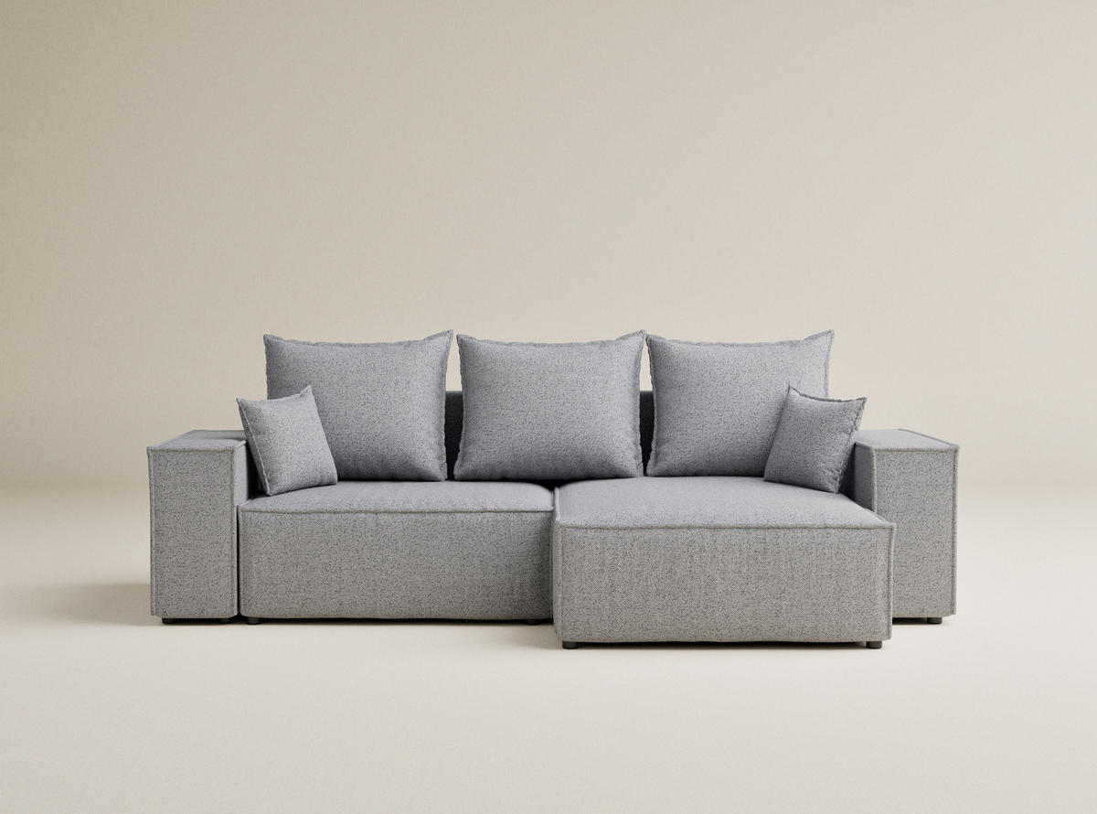 ECKSOFA MIT SCHLAFFUNKTION Moyo Hellgrau Webstoff - Hellgrau/Schwarz, Holz/Holzwerkstoff (255/148cm) - Maison de Reve
