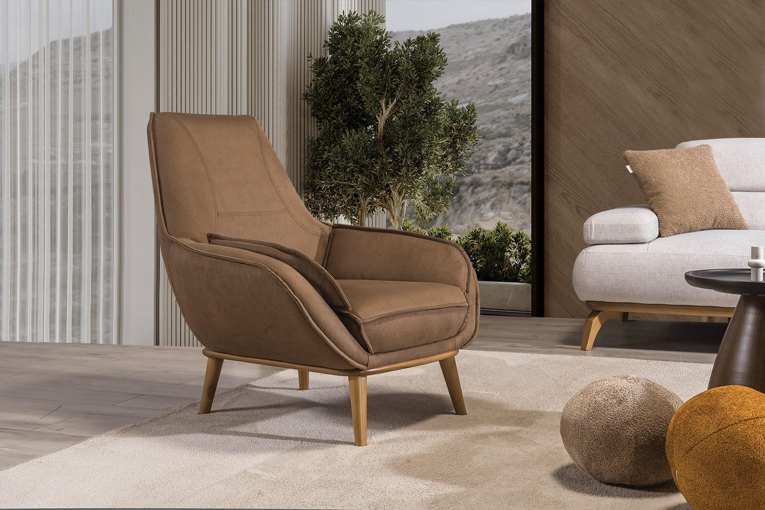 Thumbnail - Villa Möbel Sitzgarnitur, Creme, Holz, 5-Sitzer, 240x82x100 cm, Wohnzimmer, Sofas & Couches, Sitzgarnituren