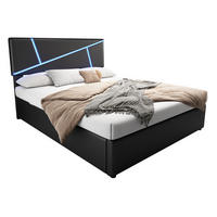 TAPECIRANI krevet 140/200 cm crni od PU-a s LED rasvjetom i spremištem - crna, plastika (140/200cm) - OKWISH