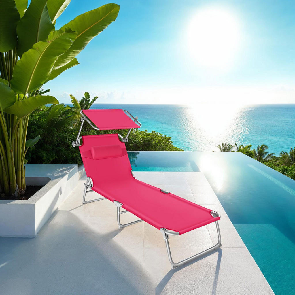 Thumbnail - tectake Gartenliege, Pink, Kunststoff, 68x65x190 cm, Gartenmöbel, Gartenliegen