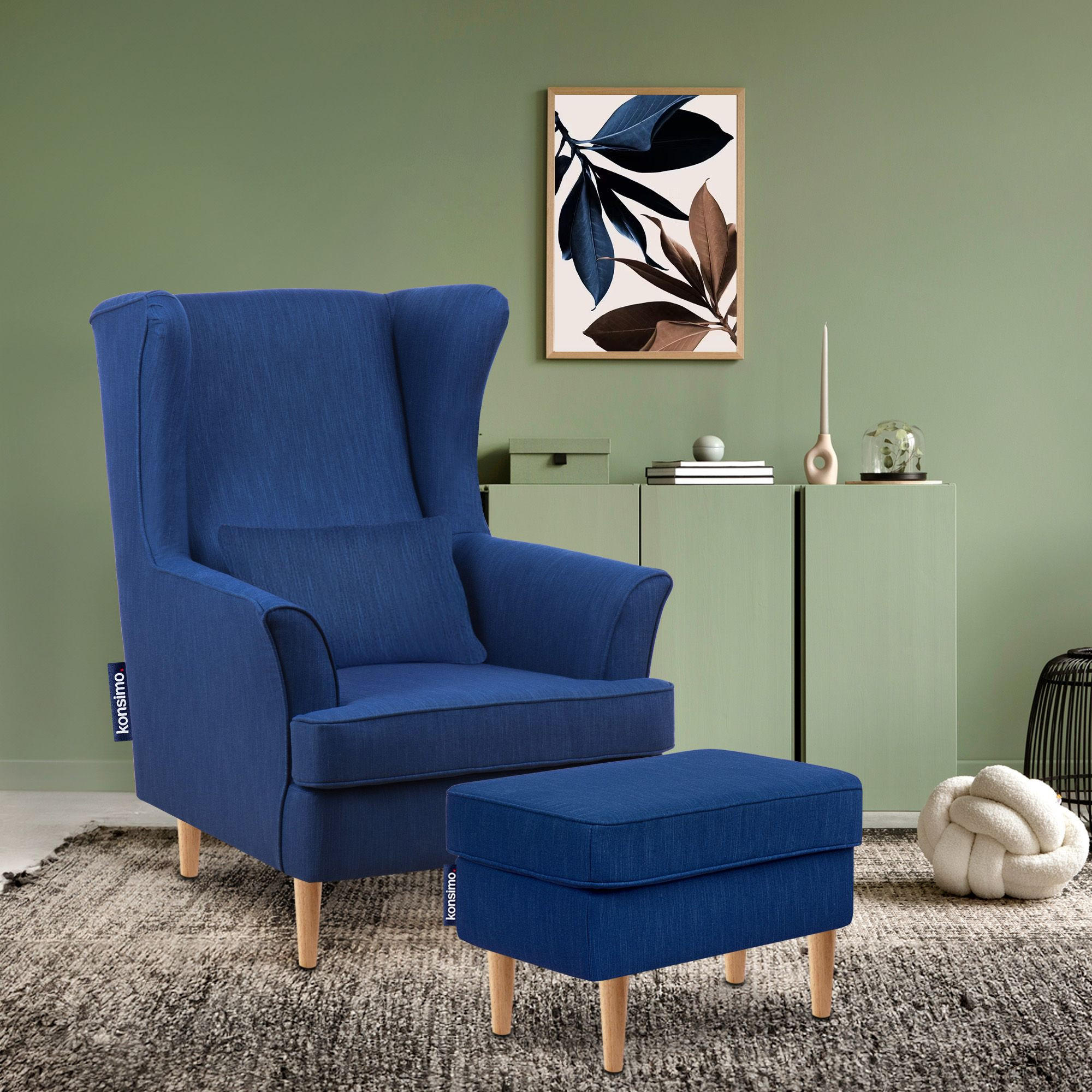 OHRENSESSEL STRALIS mit Sitzhocker, blau - Blau, Textil (82/108/80cm) - KONSIMO®