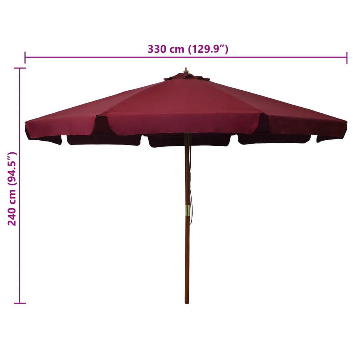 SONNENSCHIRM Mit Holzmast 330 Cm Burgunderrot - Rot, Textil (330/330cm) - vidaXL