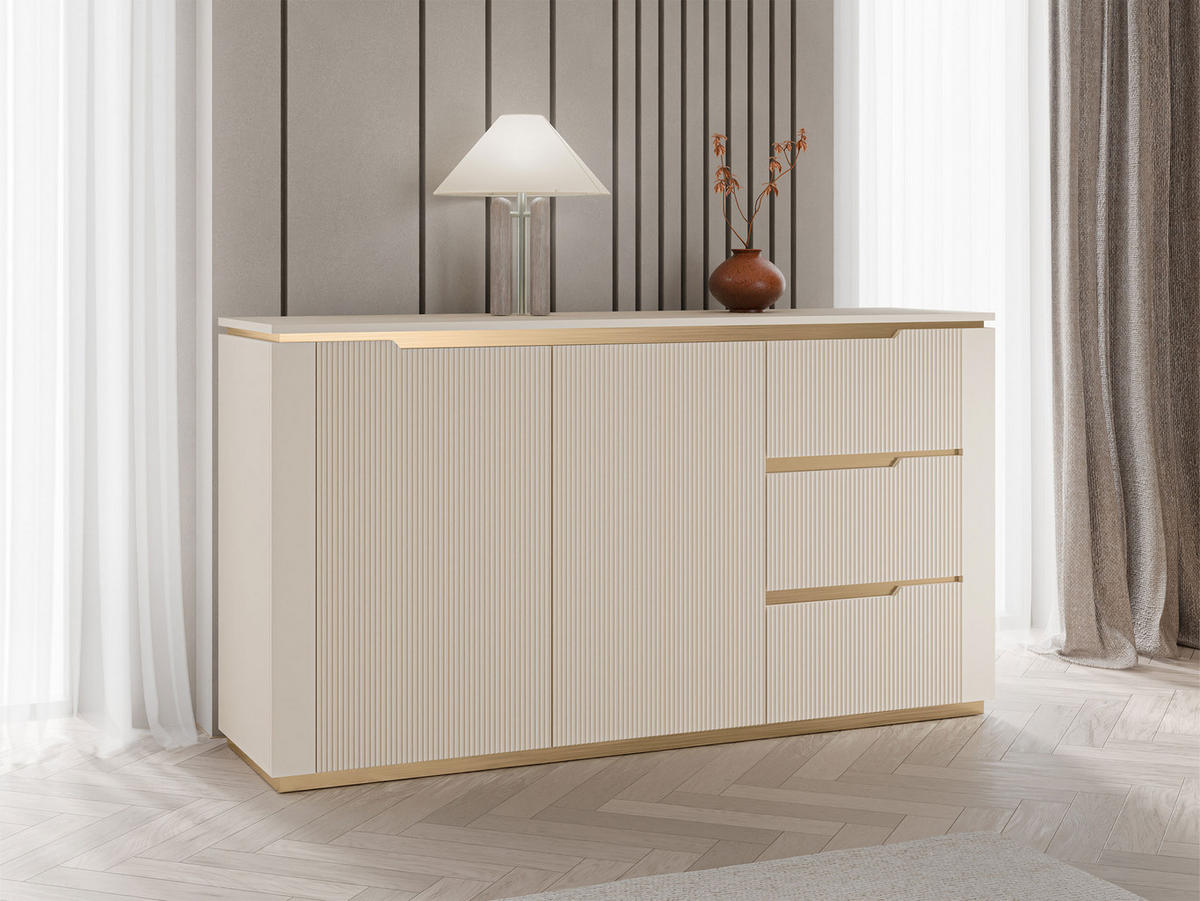 SIDEBOARD Hilafin 2D3S - Sandfarben/Goldfarben, Holzwerkstoff/Kunststoff (153/84/40cm) - MIRJAN24