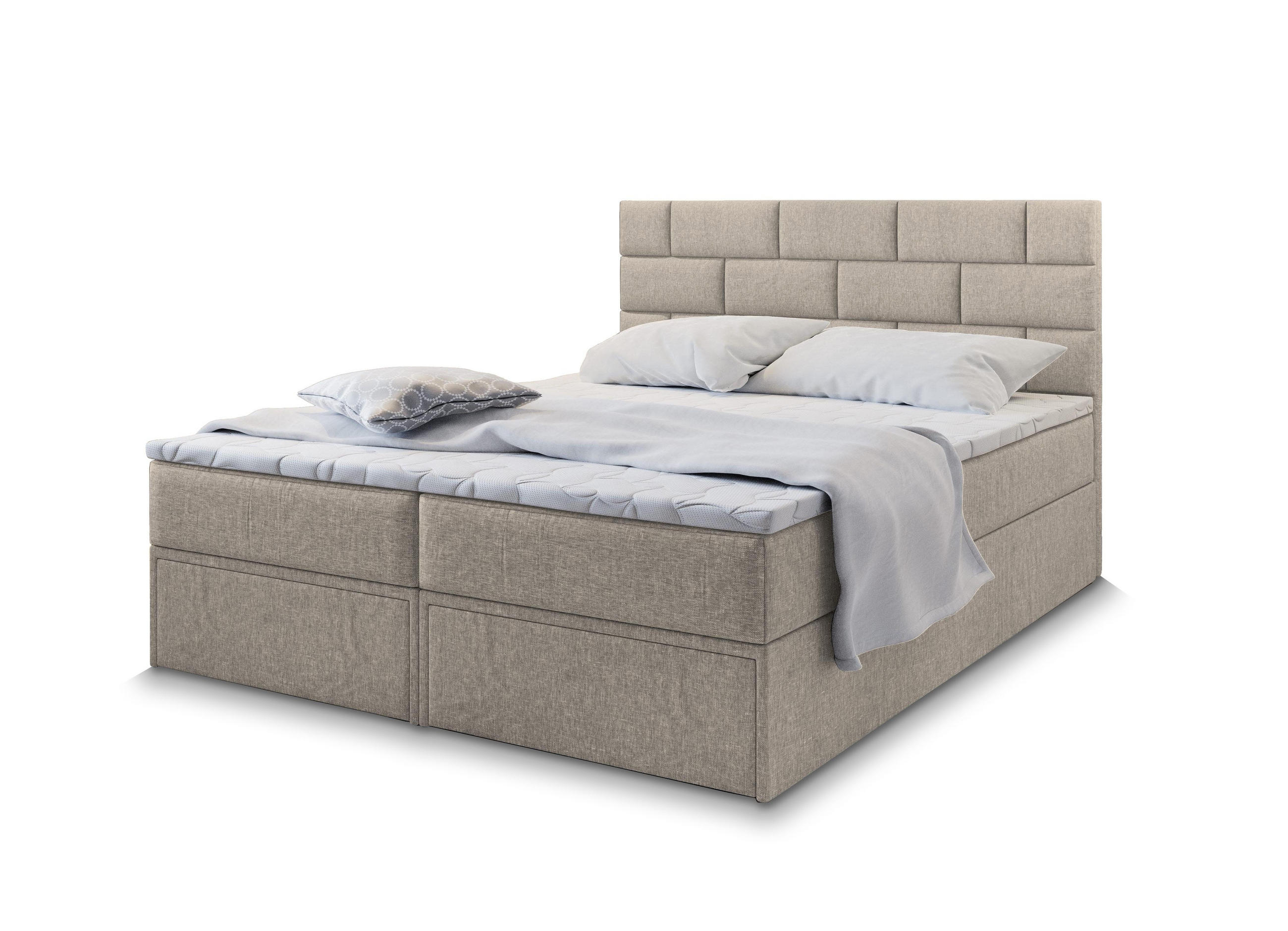 POSTEL BOXSPRING ARINOS 160x200 cm, s matrací a úložným prostorem, béžová - béžová, kompozitní dřevo/textil (160/200cm) - MASSENO