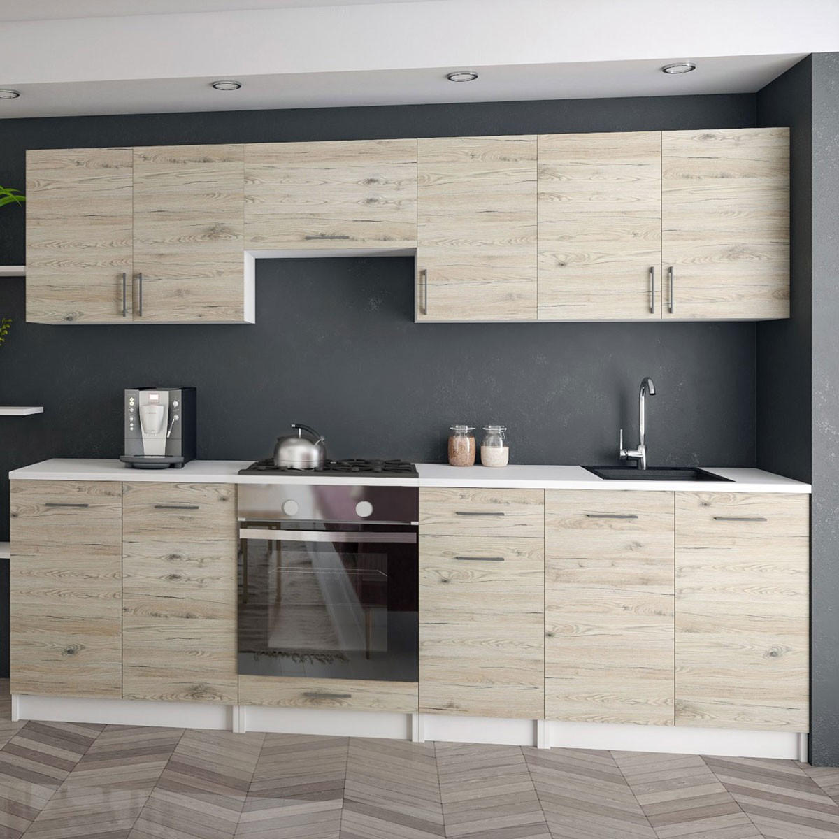 KÜCHENZEILE LECO 240 eiche bordeaux - Bordeaux, Holzwerkstoff (240/82/46cm) - roe furniture