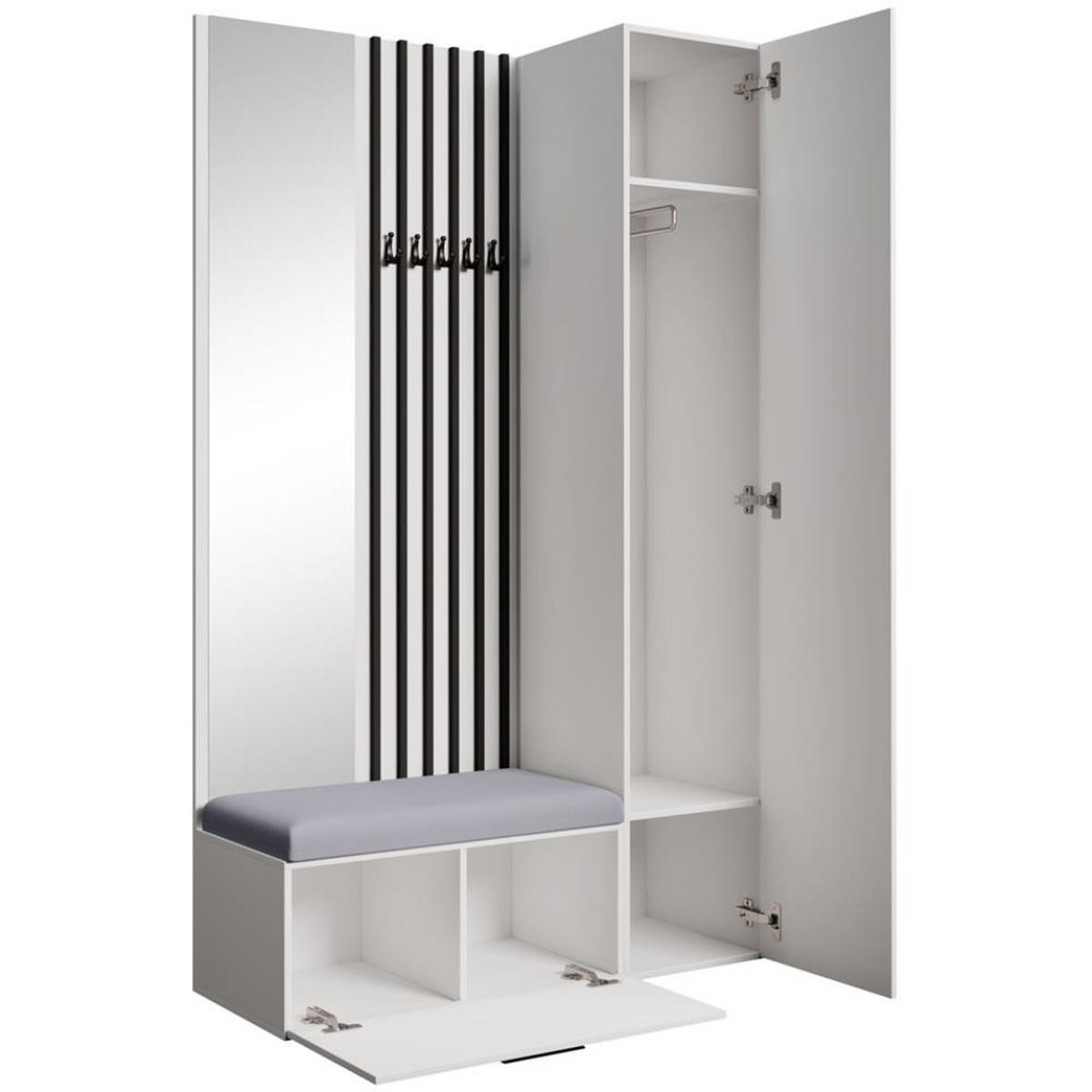 GARDEROBE Margaret II 121/203/43 mit Lamellen und Hochschrank - Schwarz/Weiß, Holzwerkstoff/Kunststoff (121/203/43cm) - Beautysofa