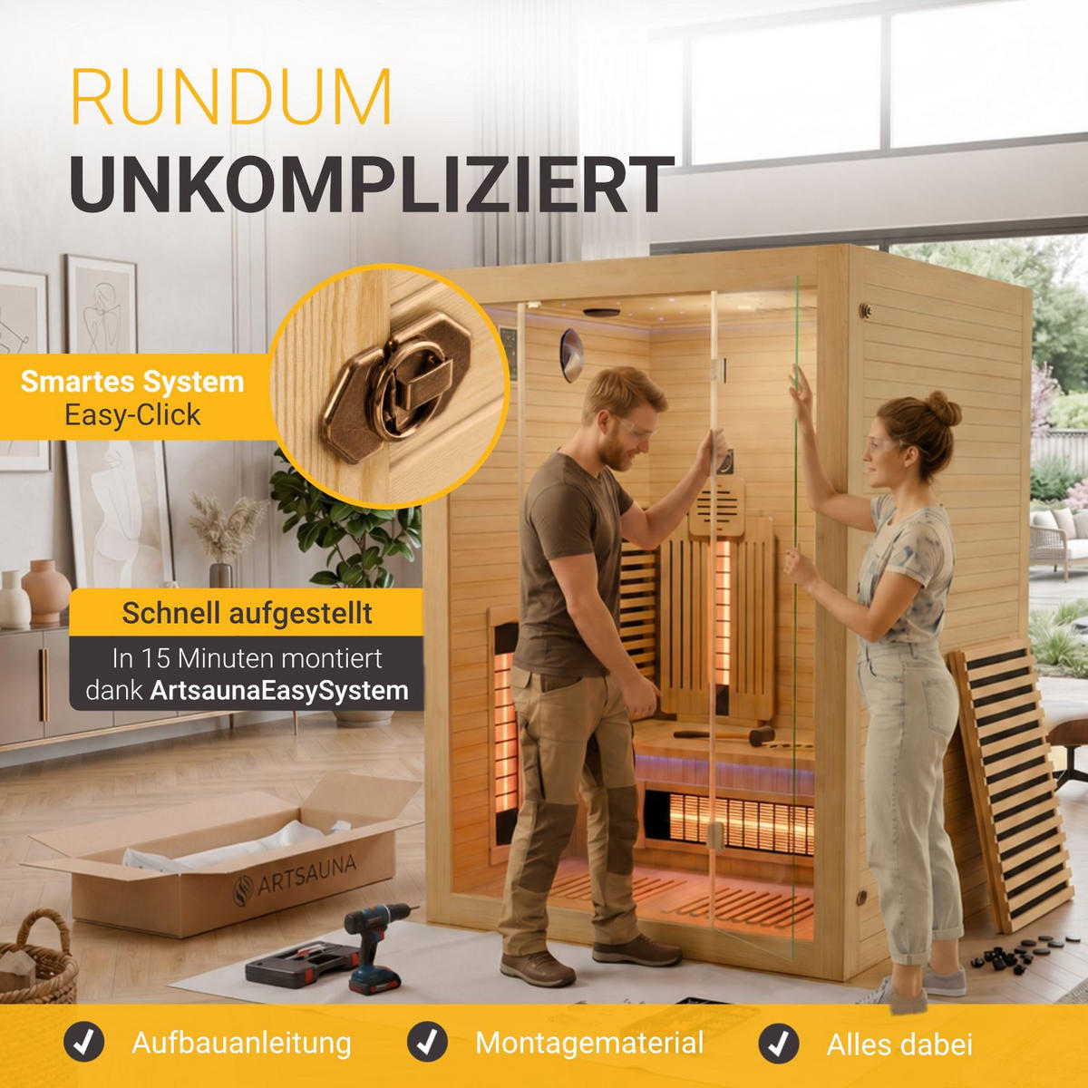 INFRAROTKABINE Aarhus140 mit Vollspektrumstrahlern & Hemlockholz - Naturfarben, Holz (120/190/140cm) - Artsauna