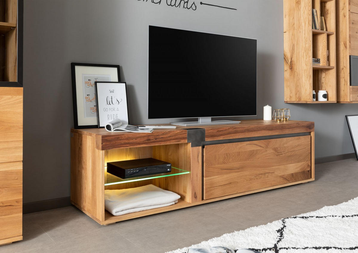 TV-BOARD Wildeiche / Zerreiche 180x48x50 natur geölt NEW AMSTERDAM #02 - Naturfarben, Holz (180/50/48cm) - Massivmoebel24
