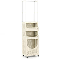 WÄSCHEKORBWAGEN mit Kleiderstange beige - Beige, Kunststoff (40/158/30cm) - COSTWAY