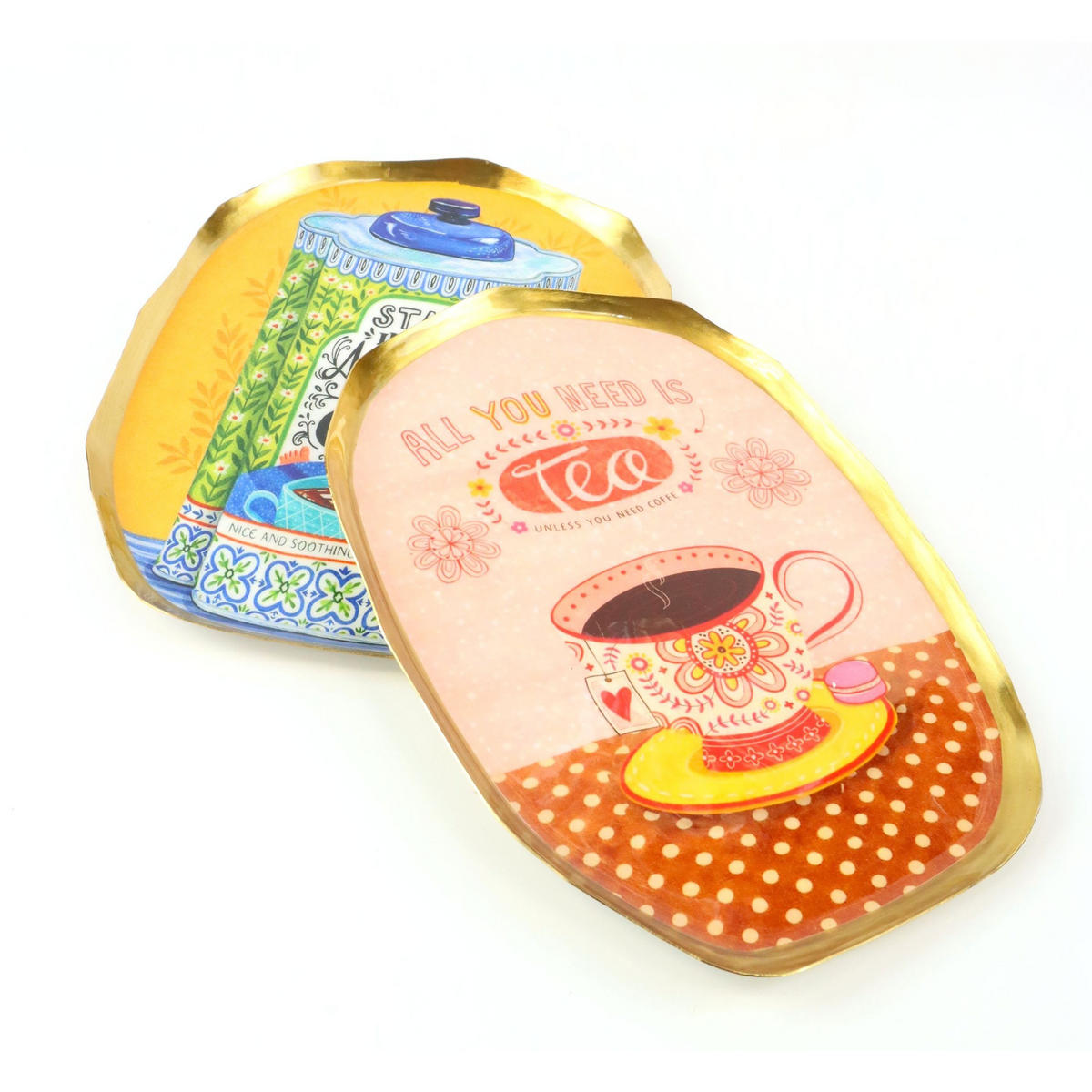 DEKOTELLER & -TABLETTS Tea Time 2er Set 27/19/0,5 cm - Multicolor, Metall (0.5cm) - FURNARO
