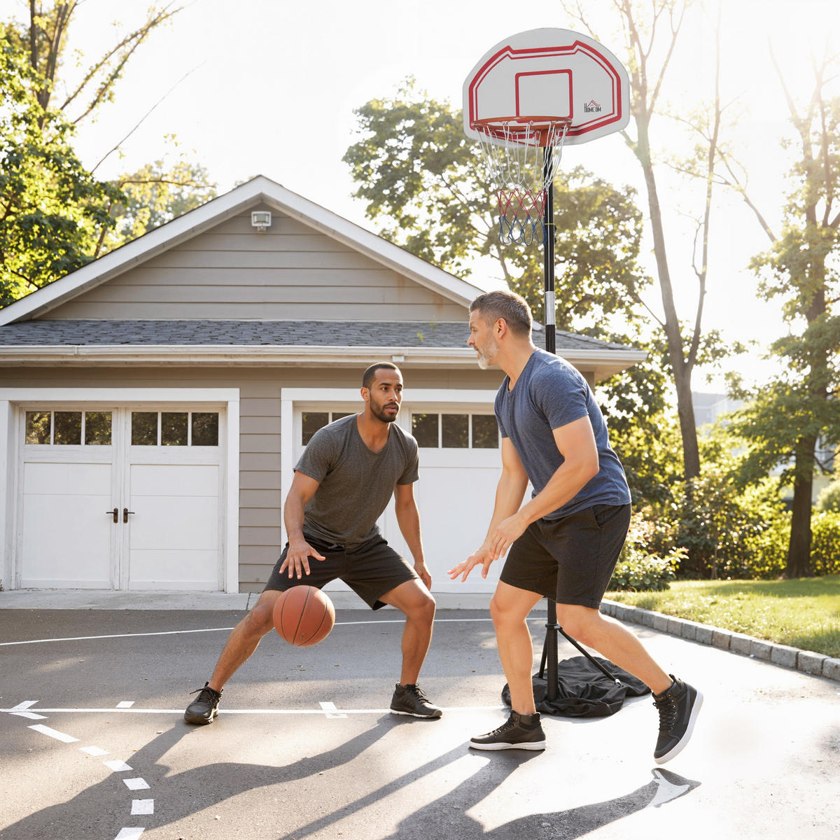 BASKETBALLKORB DE-18514 höhenverstellbar 2,1-2,6 m Schwarz/Weiß/Rot - Schwarz, Metall (76/70cm) - ComfortXL