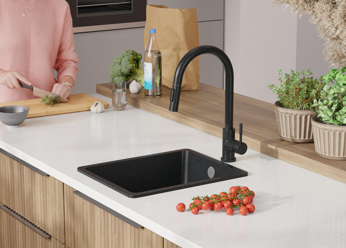 SPÜLBECKEN Venedig Slim Easy, 2-er set Anthrazit 36/44 cm 1 Becken + Ablauf-Set ab 40er Unterschrank - Chromfarben/Anthrazit, Kunststoff (36/20/44cm) - Primagran