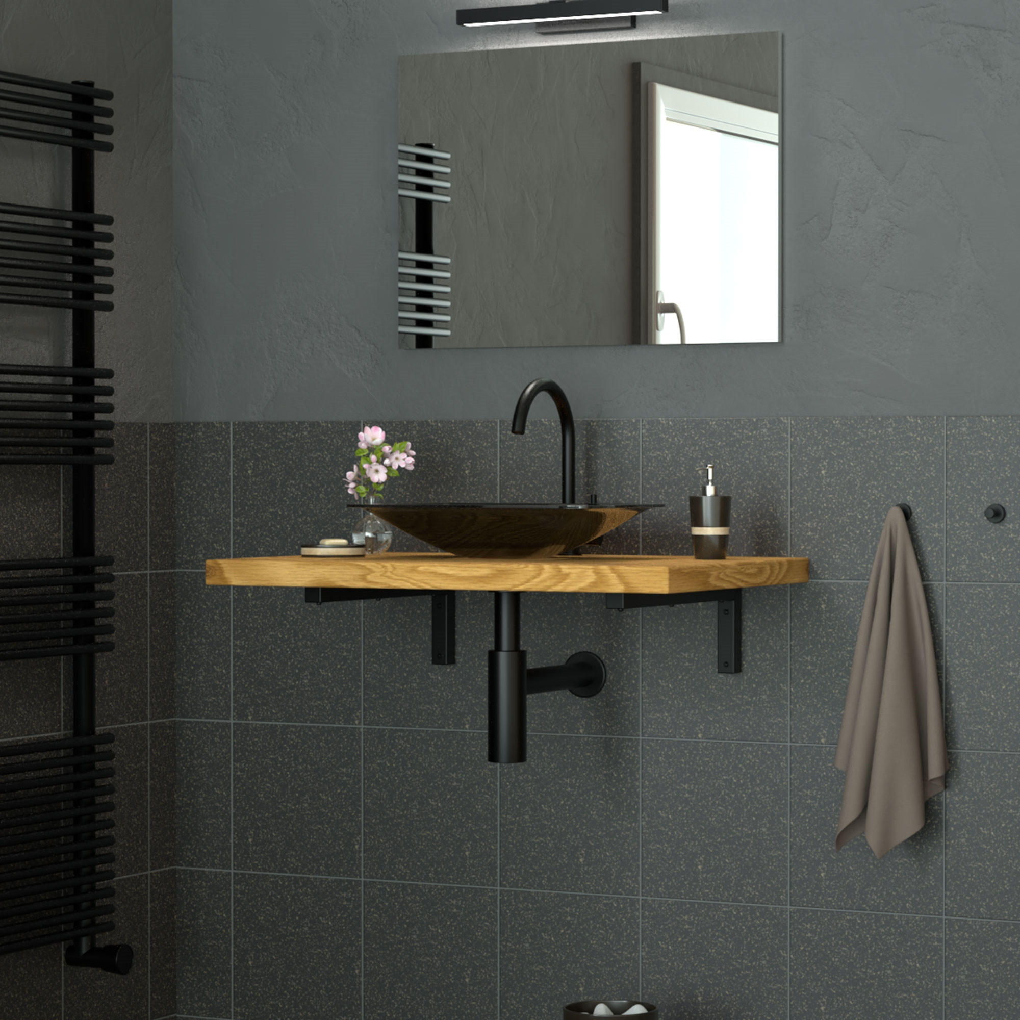 REGALHALTERUNG 2er Set - Schwarz, Metall (15/3/30cm) - ML-DESIGN