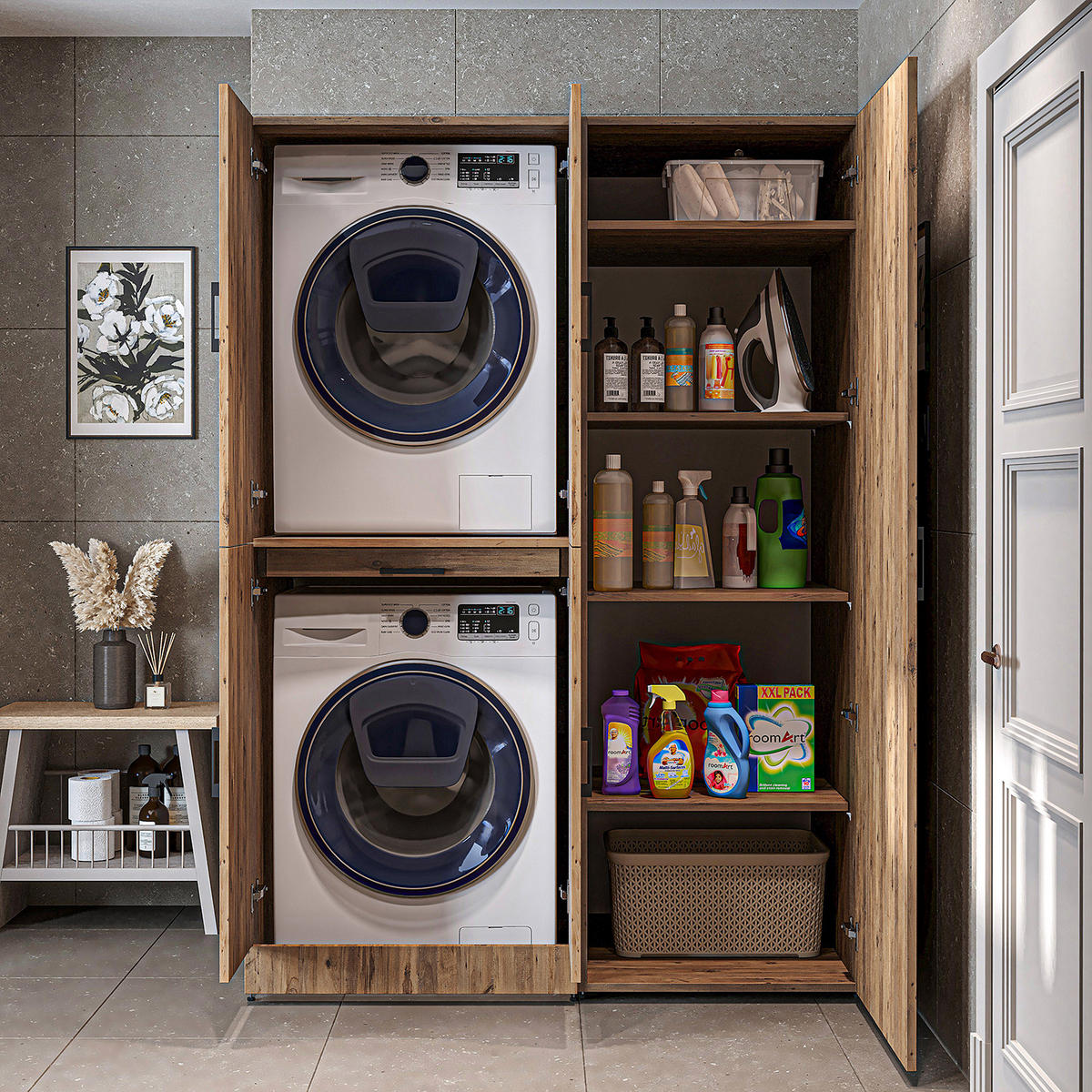 WASCHMASCHINENSCHRANK DORA-I 130cm Breit, 186cm Hoch - Eichefarben, Holzwerkstoff (130/186/73.8cm)