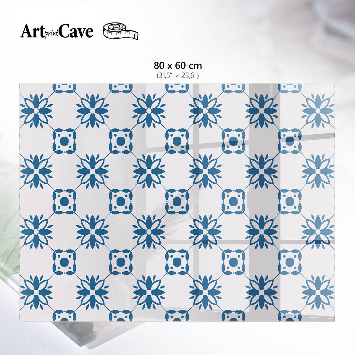 GLASPLATTE 80x60 cm – Blumenmuster - Blau, Glas (0.4/80/60cm) - ArtPrintCave