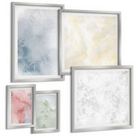 BILDER SET 5er Set - 50x50 cm & 20x30 cm & 40x60 cm Silberner Rahmen - Aquarellfarben in Pastellfarben - Silberfarben, Kunststoff (40/60cm) - TULUP