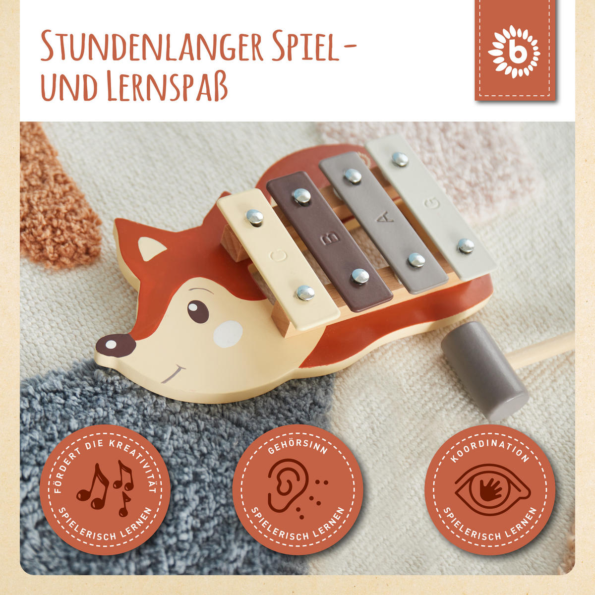 XYLOPHON Fuchs - ab 12 Monate - Multicolor, Holz (17/3/17.4cm) - Bieco Spielwaren