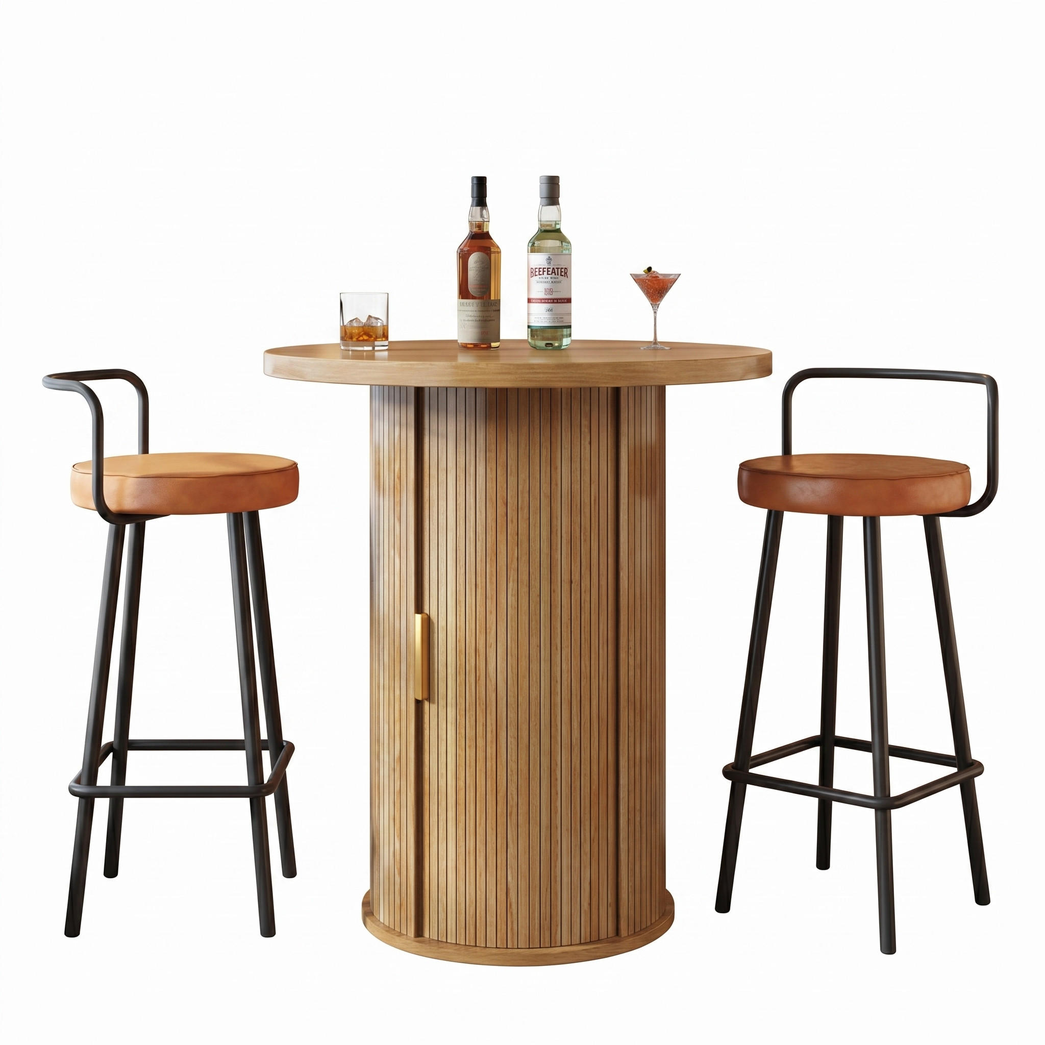BARTISCHSET Rund Mit Stauraum, 2 Barhocker, MDF Holzoptik - Naturfarben, Metall (67.01/11.51/101.5cm) - FLIEKS