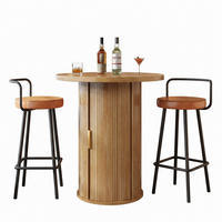 BARTISCHSET Rund Mit Stauraum, 2 Barhocker, MDF Holzoptik - Naturfarben, Metall (67.01/11.51/101.5cm) - FLIEKS