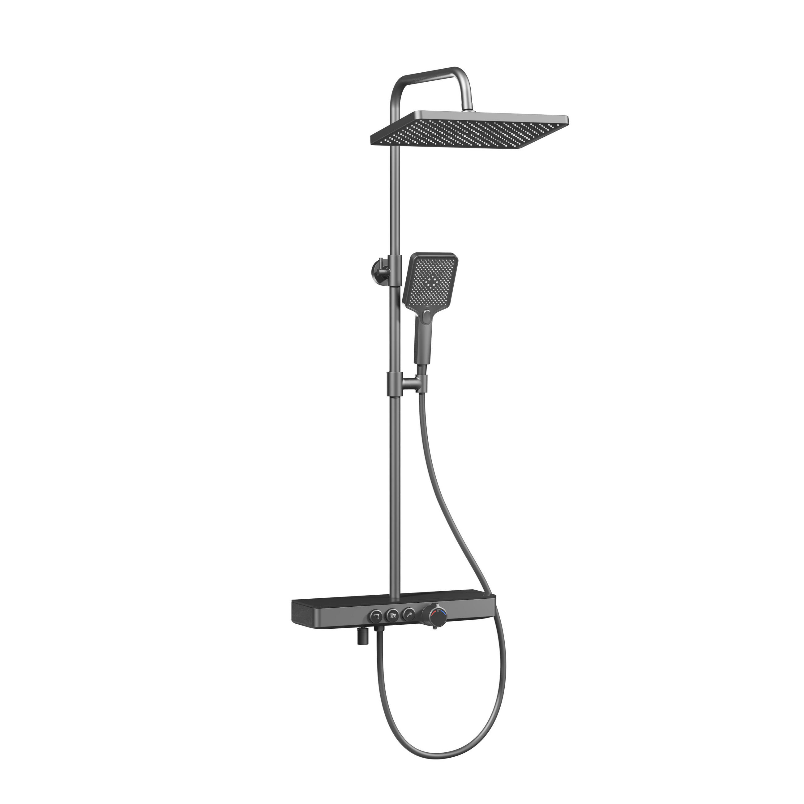 DUSCHSET med takdusch med tre vattenutlopp, termostat och hyllplan, antracit, 114,6/45/48 cm 127/44.5/45 cm