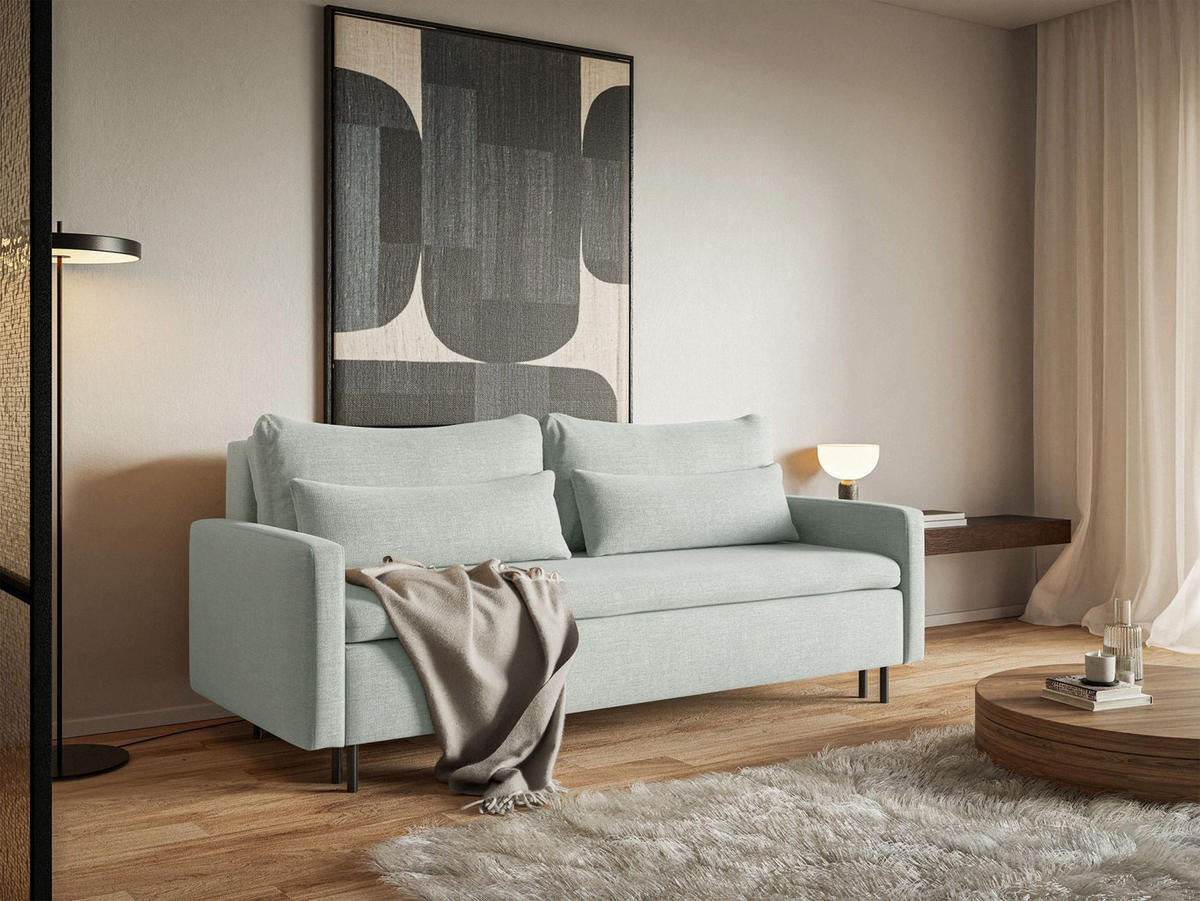 3-SITZER SOFA Umpro Chenille Mintgrün - Schwarz/Grün, Textil/Metall (220/96/95cm) - Selsey
