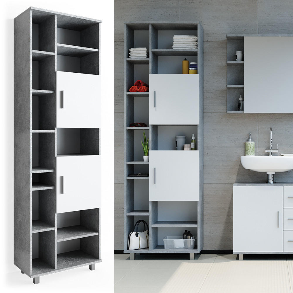 BADSCHRANK Ilias Beton 60 x 190 cm - Schieferfarben/Grau, Holzwerkstoff (60/190/30cm) - Vicco