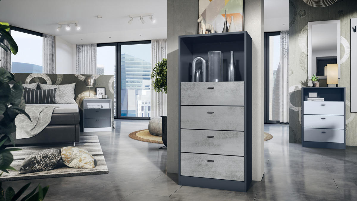 KOMMODE Pino Fronten in Beton Oxid Optik - Hellgrau, Holzwerkstoff (56/125/36cm) - Vladon
