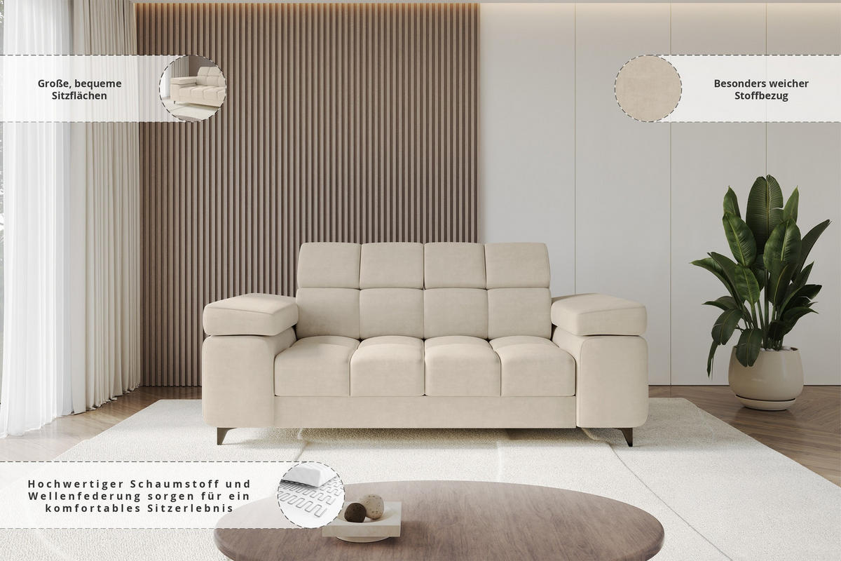 SOFA 2-Sitzer LORD-S1 194x97x90 cm Beige Samt - Sahara, Holzwerkstoff/Textil (194/90/97cm) - ALTDECOR