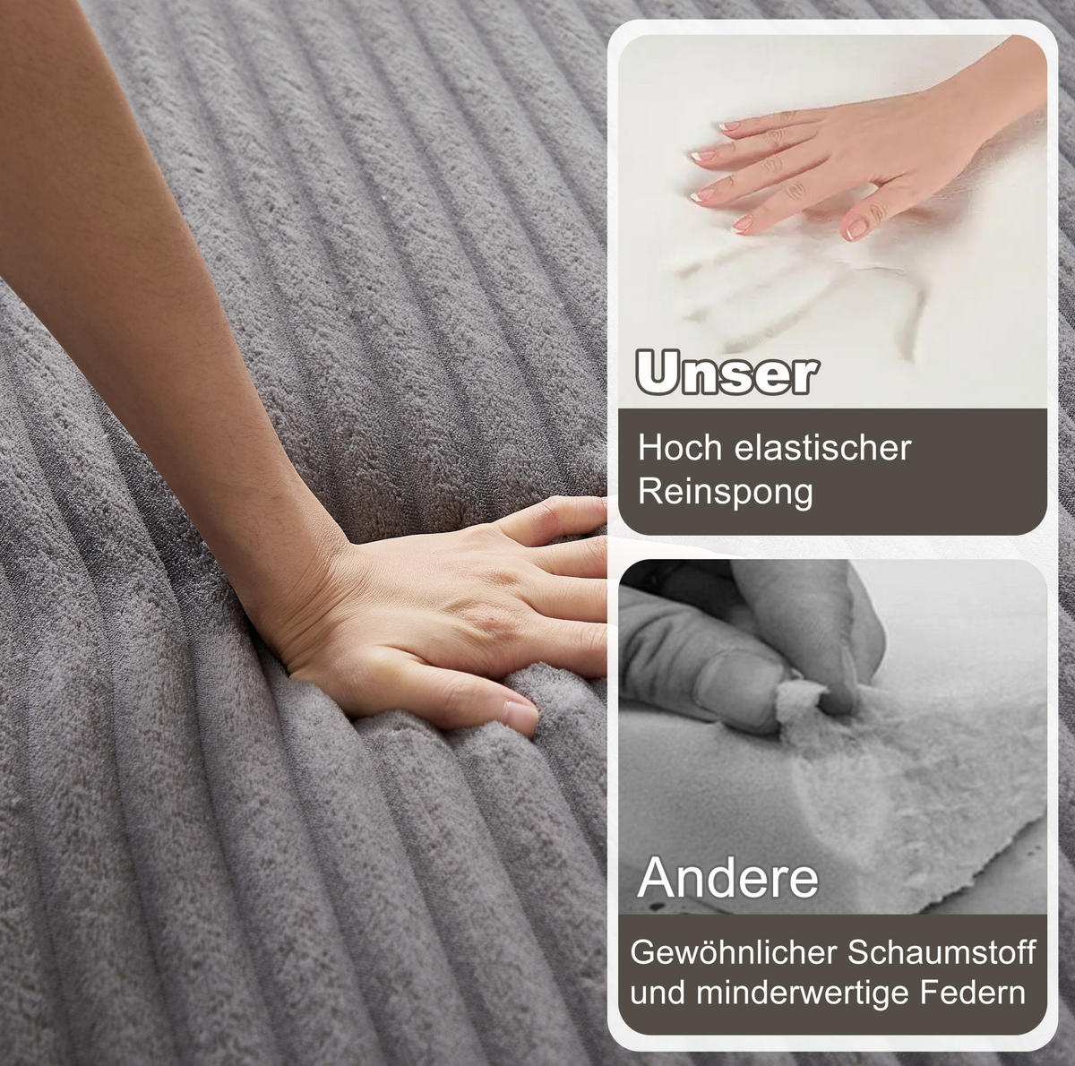 SOFA modular Cord Grau mit Kissen - Grau, Kunststoff (101/72.5/185cm) - Meubliv