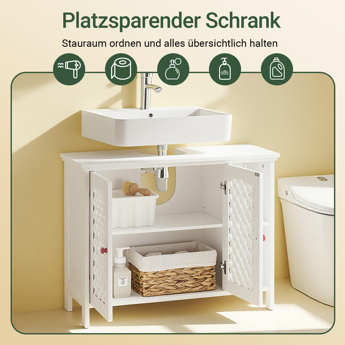 WASCHBECKENUNTERSCHRANK Weiß 80x31,5x60,5cm - Weiß, Holzwerkstoff (80/31.5/61.5cm) - SoBuy