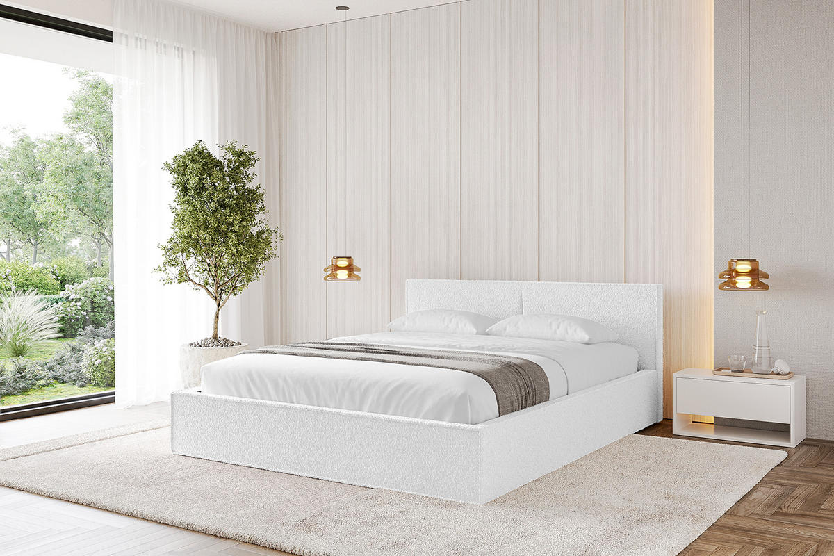 POLSTERBETT mit Bettkasten und Lattenrost, Bett mit Matratze H3/H4 - EMMI-V1 180x200 Weiß - Weiß, Holzwerkstoff/Textil (180/200cm) - ALTDECOR