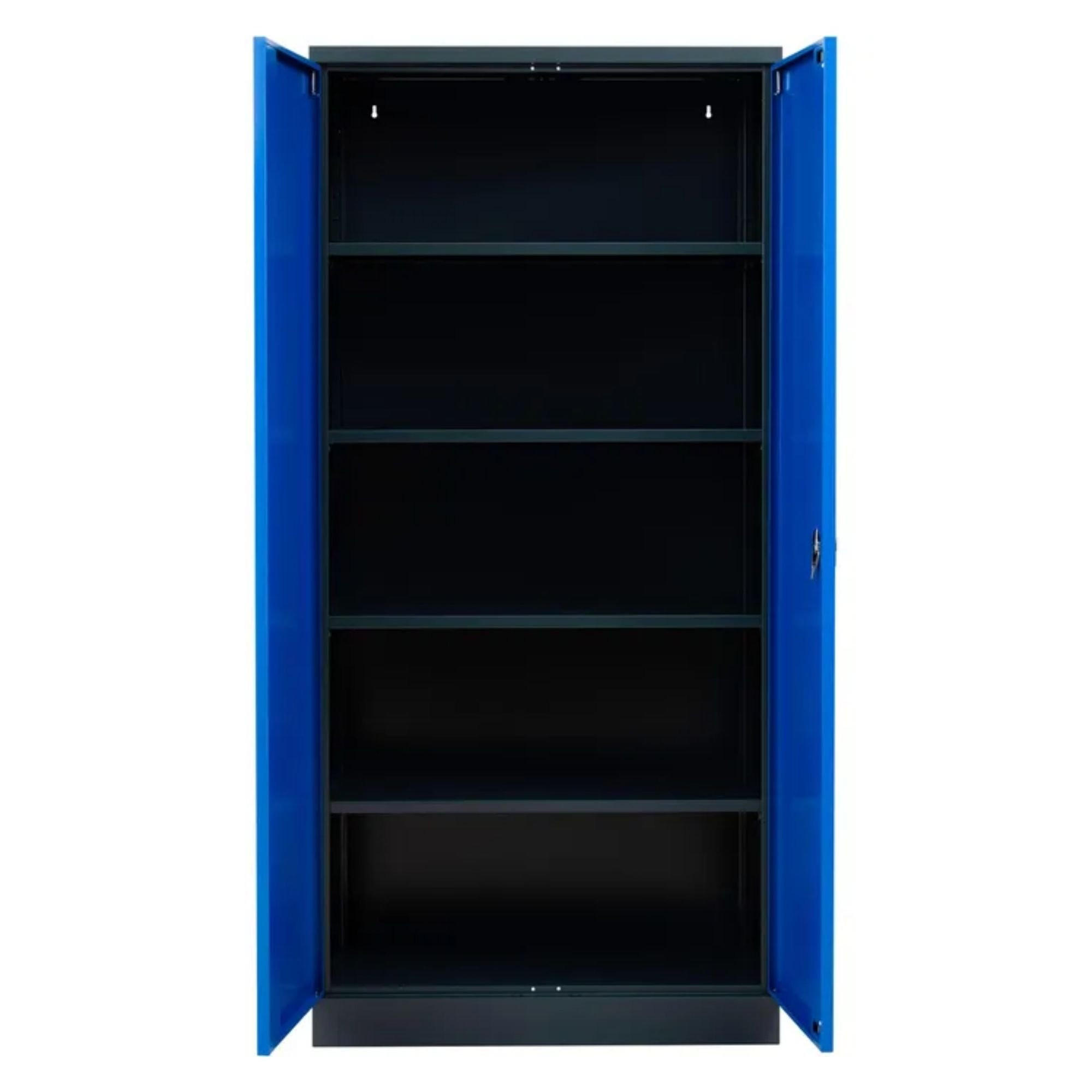 STAHLSCHRANK Bee mit 10 lackierten Fachböden 195x92x42 cm Korpusfarbe Schwarz Frontfarbe Enzianblau - Blau, Metall (92/195/42cm)