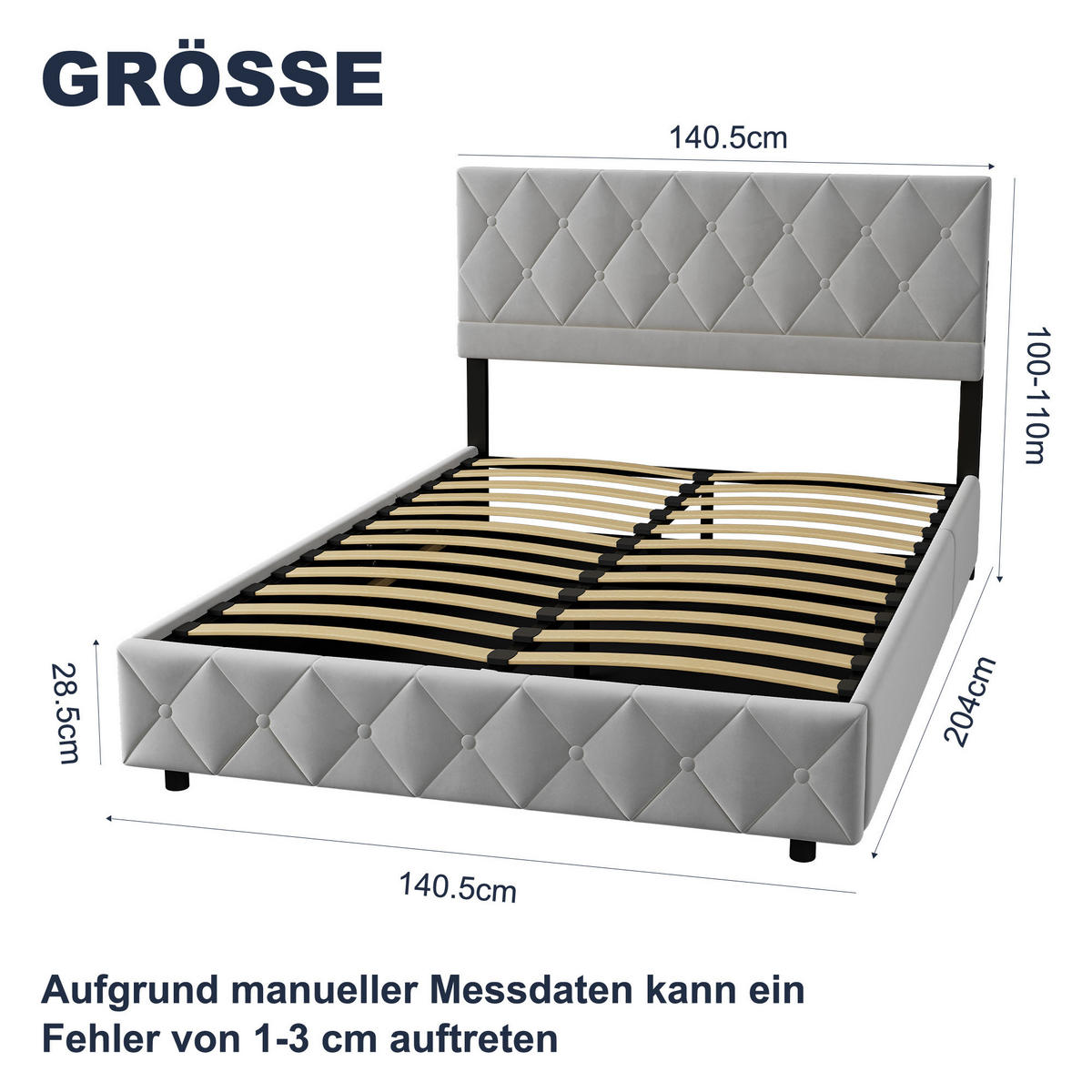 POLSTERBETT 140/200 cm in Grau Samt mit Bettkasten, hydraulischem Doppelhub-System und Lattenrost - Grau, Holzwerkstoff/Textil (140/200cm) - CHICFURN