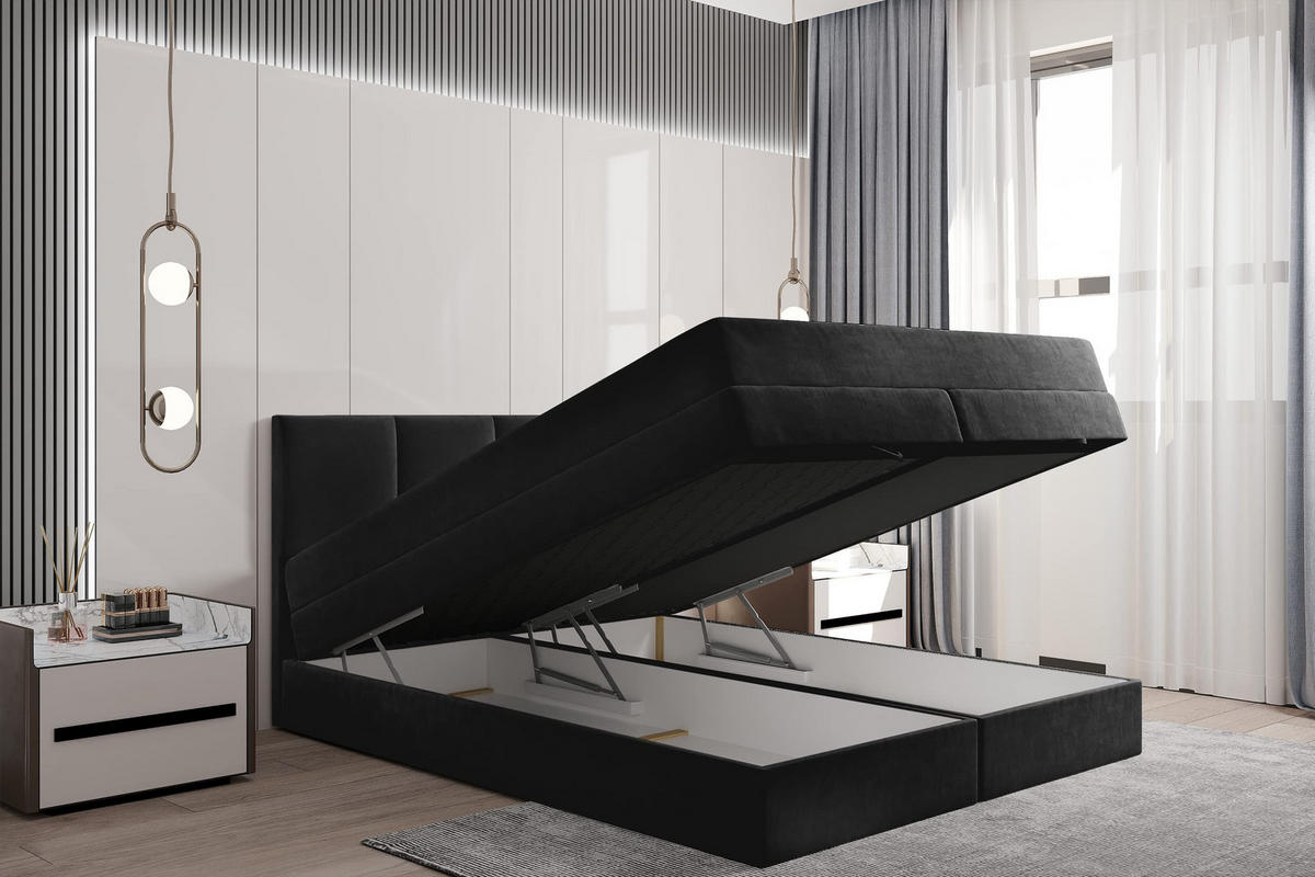 BOXSPRINGBETT 180 x 200 cm PRADO mit Taschenmatratze H3 und Bettkasten, Schwarz - Schwarz, Holzwerkstoff/Kunststoff (180/200cm) - Trada