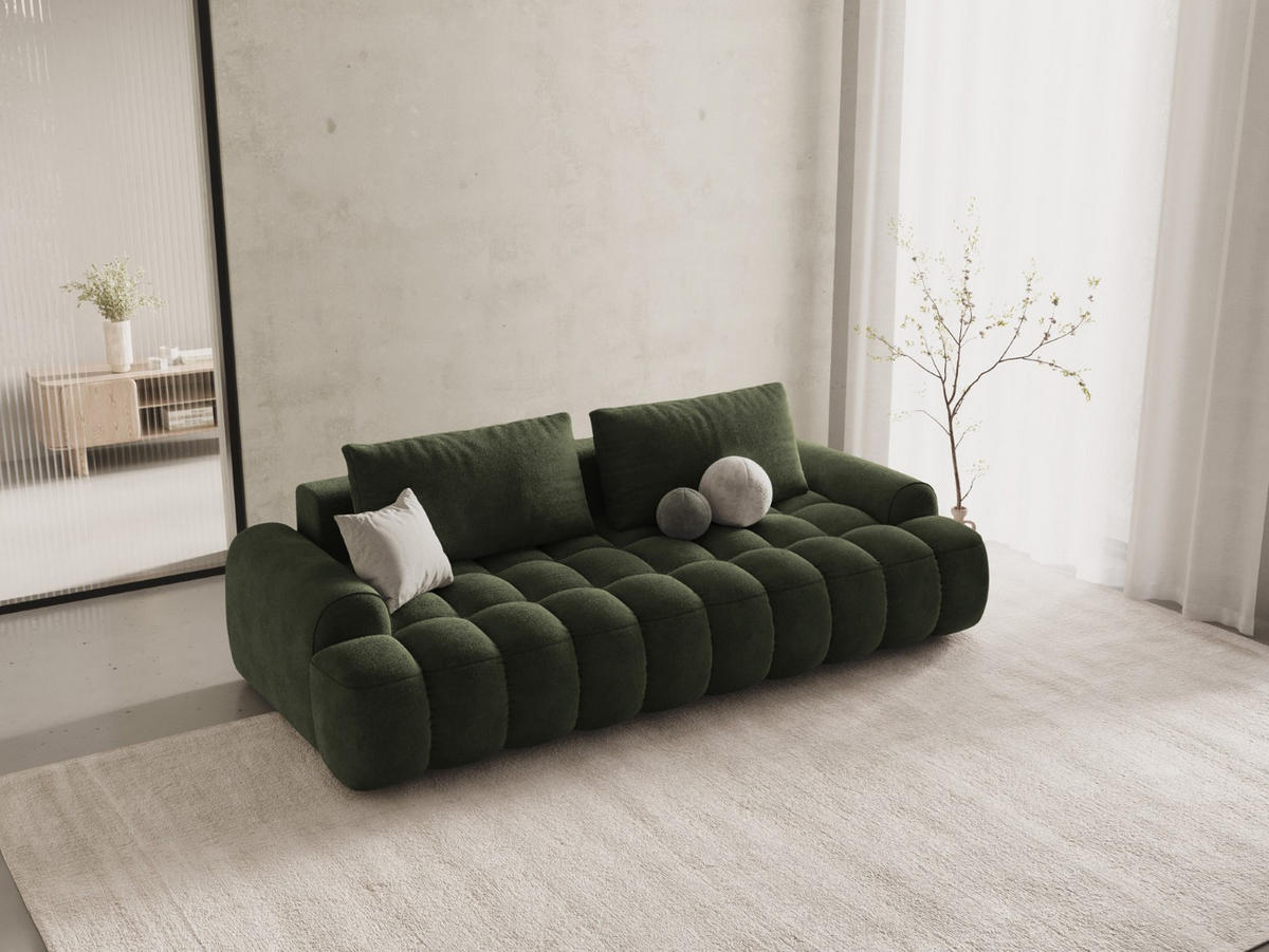 AUSKLAPPBARES-SOFA mit Bettkasten Linz aus Samt grün 4 Sitzplätze - Grün, Textil (100/84/250cm) - Cosmopolitan Design