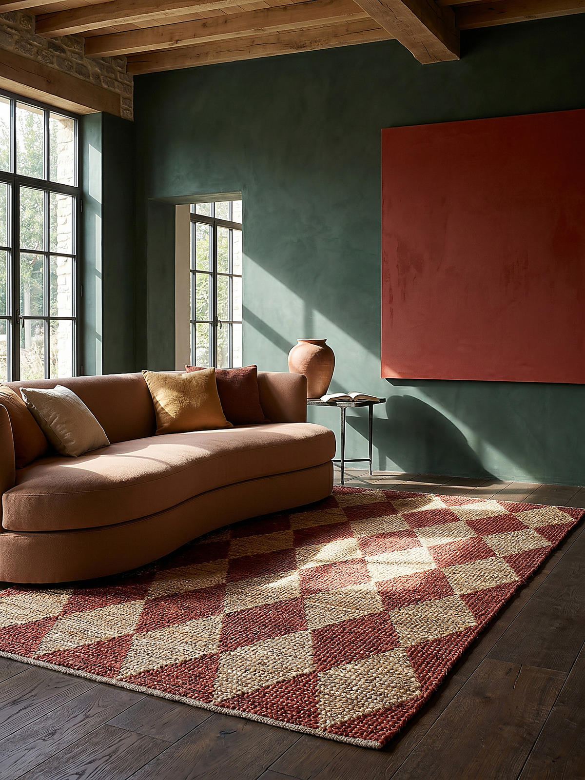 JUTETEPPICH BAIN, mit Rautenmuster, Terrakotta, 120 x 170 cm - Rot, Textil (120/170cm) - KADIMA DESIGN