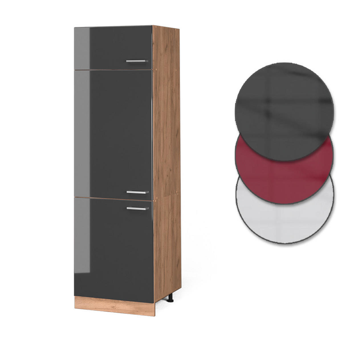 KÜHLUMBAUSCHRANK R-Line Anthrazit Hochglanz 60 cm - Honigeiche/Schwarz Hochglanz, Holzwerkstoff (60/206.8/57.2cm) - Vicco