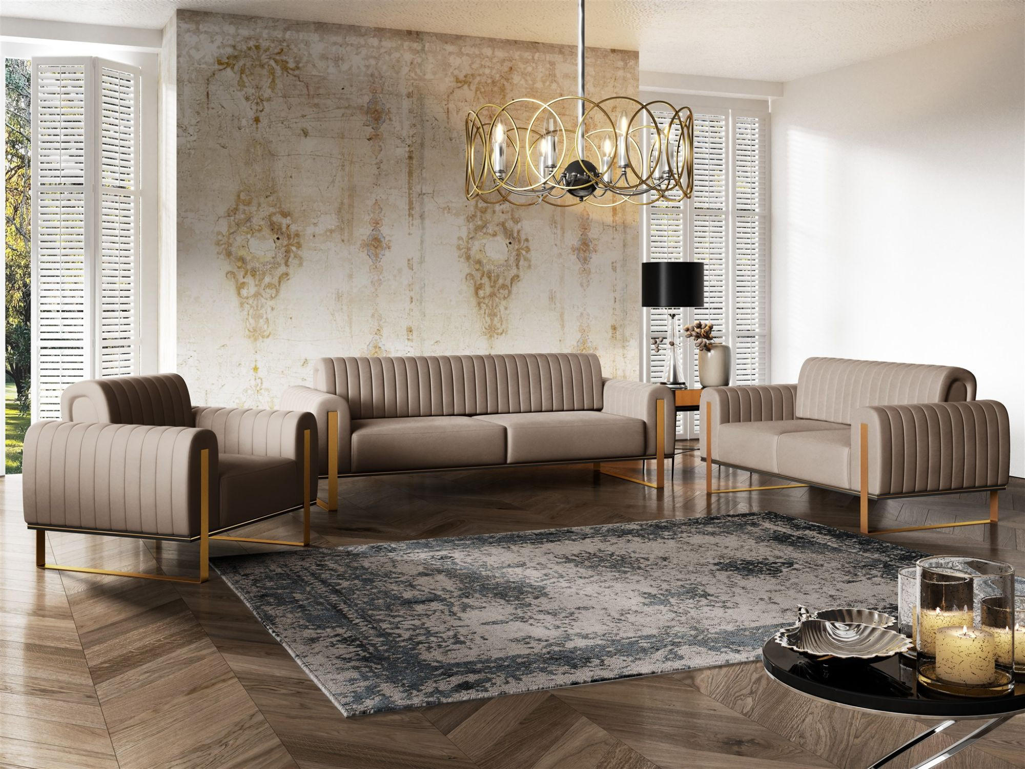 SOFASET Valerie 3-2-1 - Braun, Holzwerkstoff/Textil (228/79/90cm) - Fun Möbel