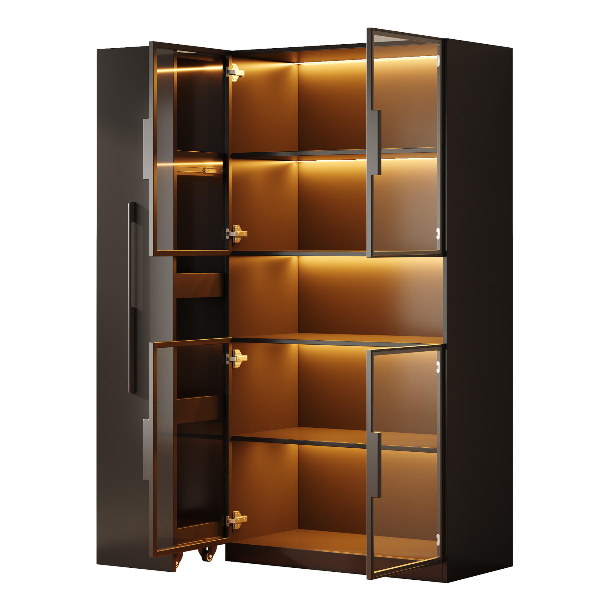 VITRINE 110/35/160 cm aus MDF mit LED-Beleuchtung und ausziehbaren Seitenregalen Schwarz - Schwarz, Holzwerkstoff (110/160/35cm) - Modenvie